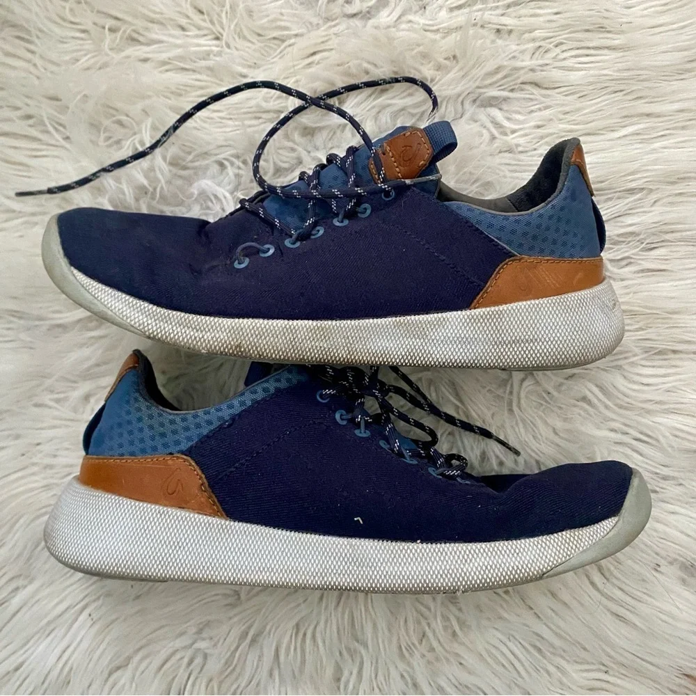 Olukai Nanea Li Sneakers Blue Depth Bungee Laces Mens Size 10 Outdoor